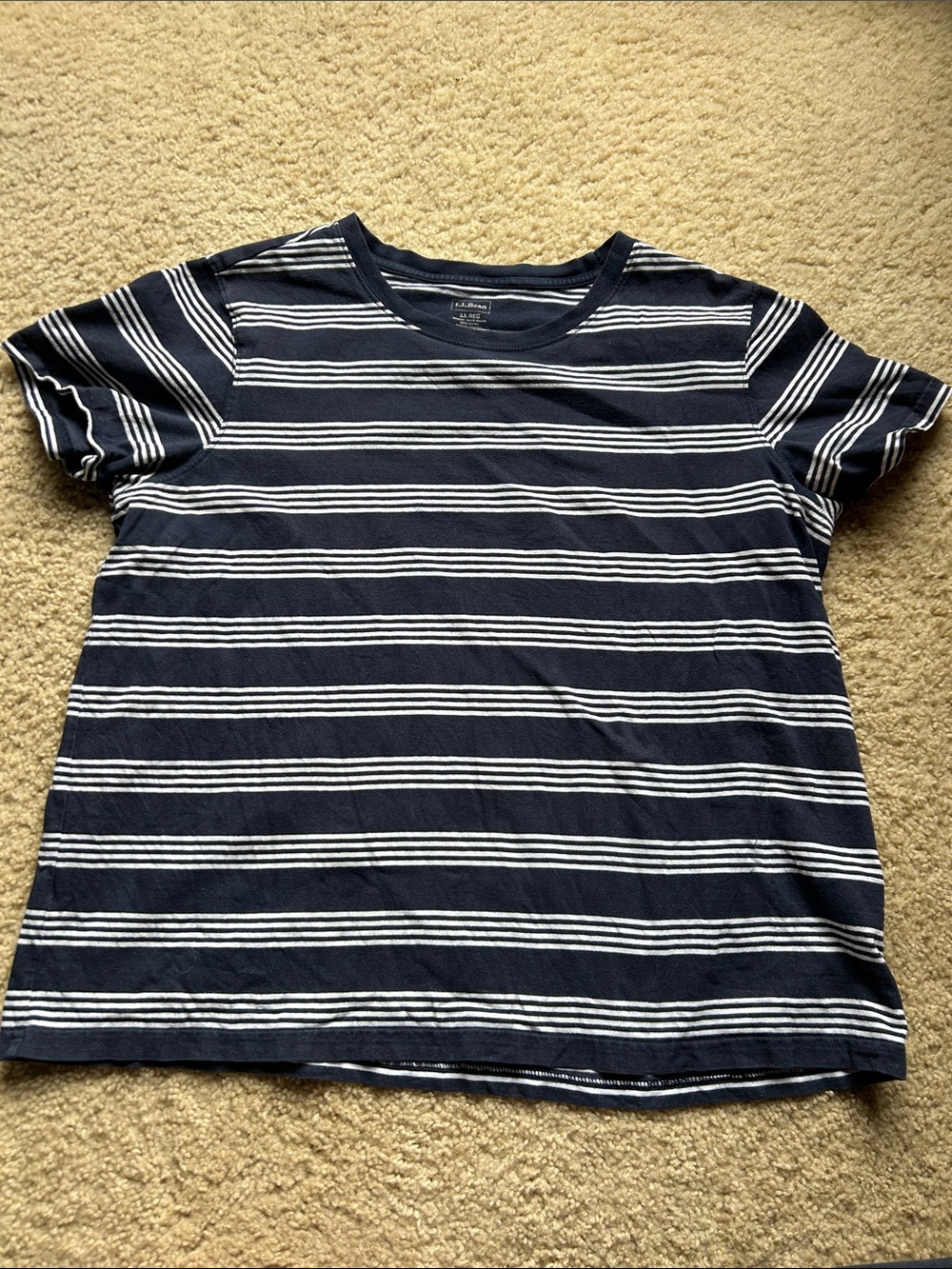 L.L. Bean Navy and White Striped Short Sleeve Tee